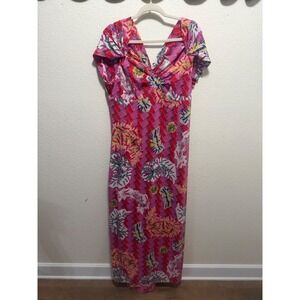 Zac Posen Target 20th Anniversary Pink Red Floral Maxi Dress Size 16 V-Neck Knot